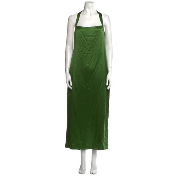 NWT Reformation Alli Green 100% Silk Halter Maxi Dress Size 12 Elegant Slip Gown - Picture 3 of 7
